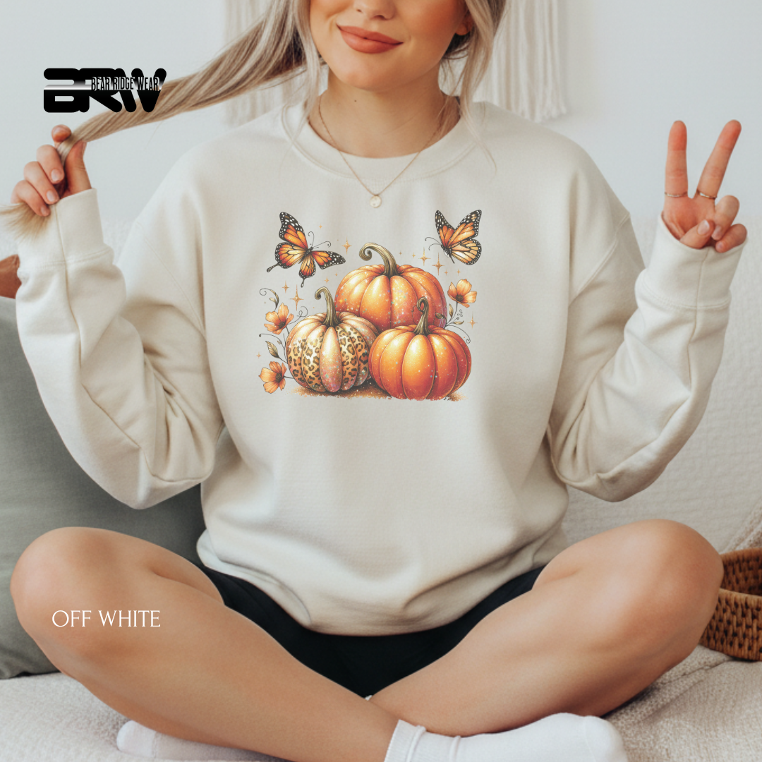 'Pumpkins And Butterflies' Fall Crewneck Sweatshirt