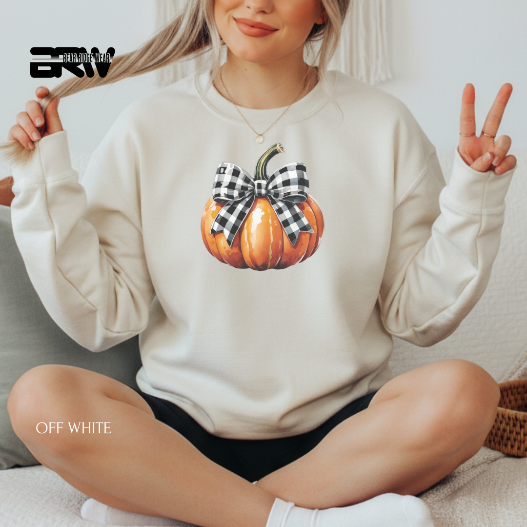 'Pumpkin With Plaid Bow' Fall Crewneck Sweatshirt