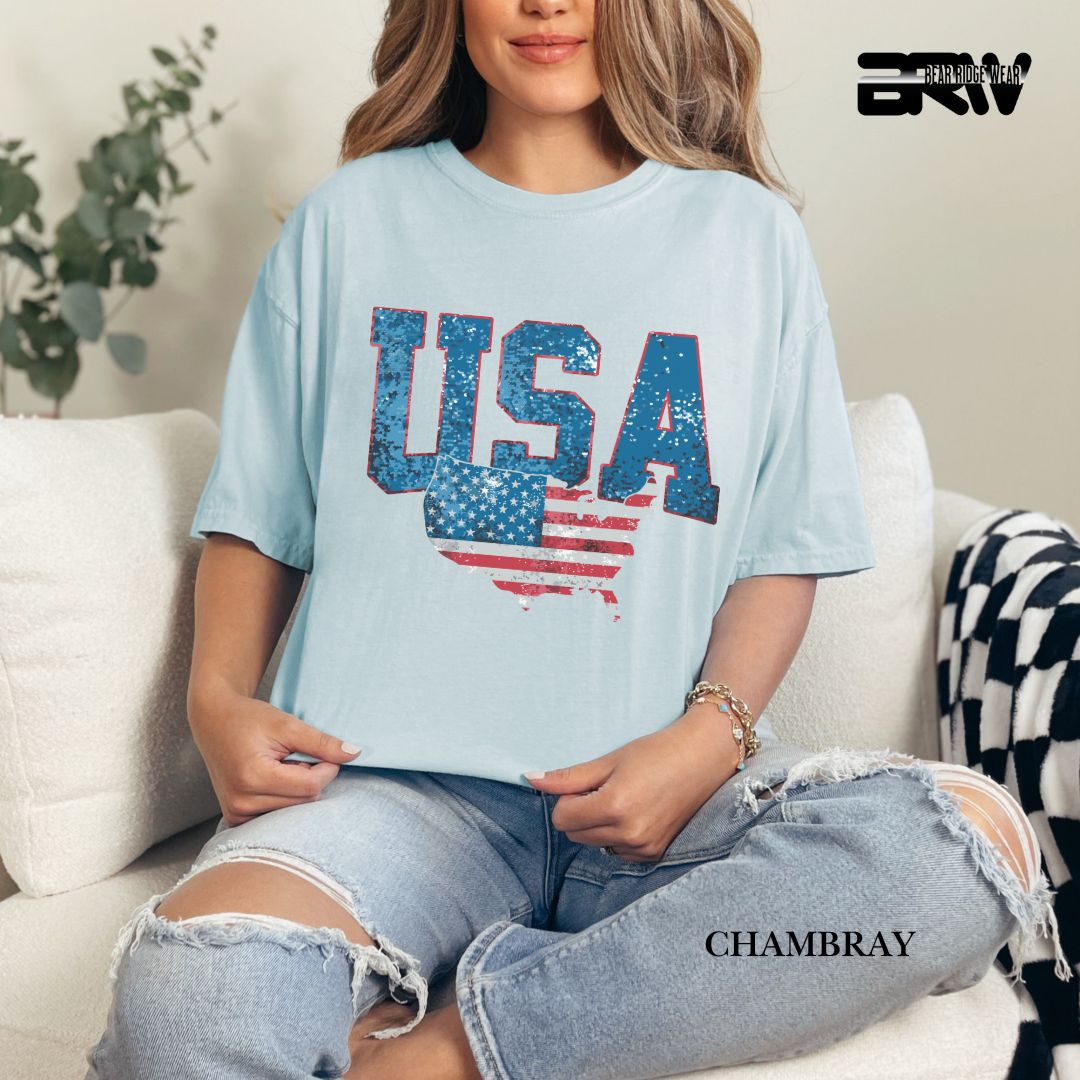 USA With Map- Patriotic Tee