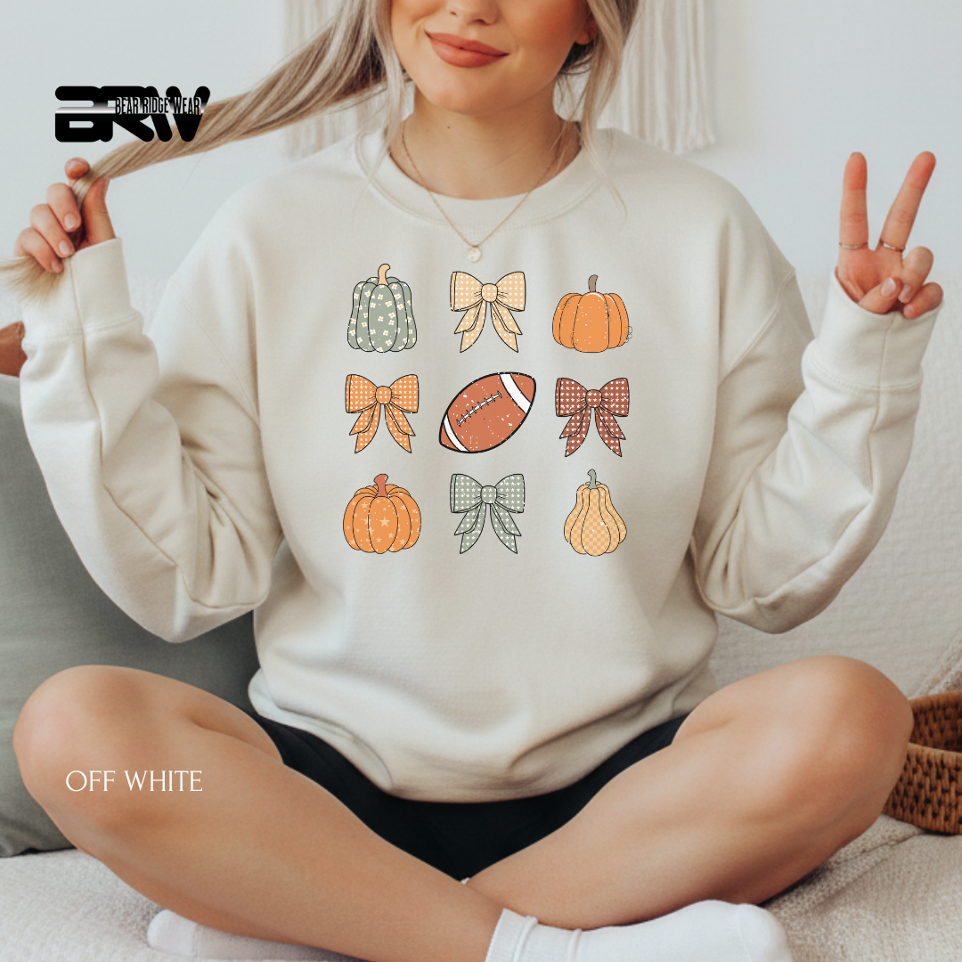 'Pumpkin Distressed Football' Fall Crewneck Sweatshirt