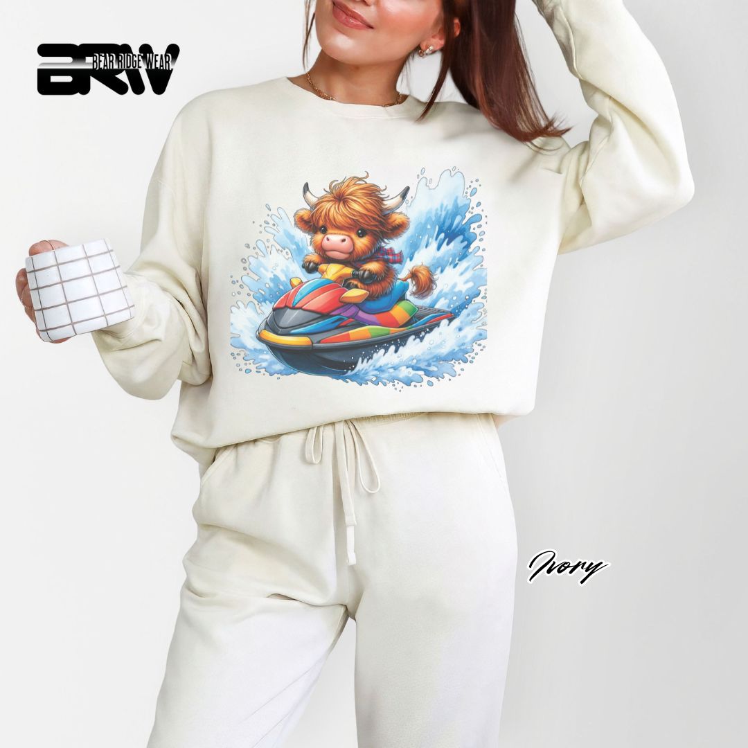 'Highland Cow-Ski Mobile' Summer Long Sleeve Tee