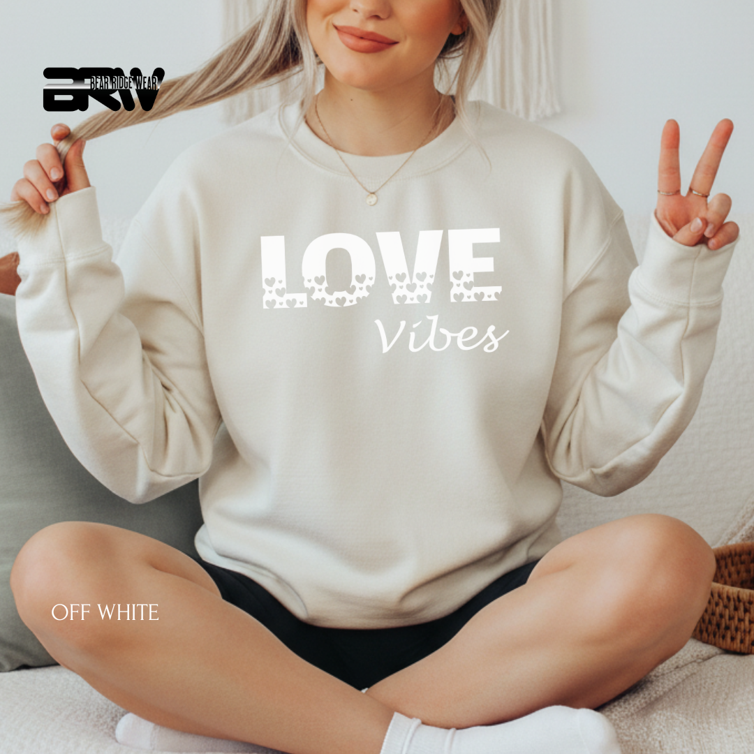 'Loves Vibes-White' Valentine's Crewneck Sweatshirt