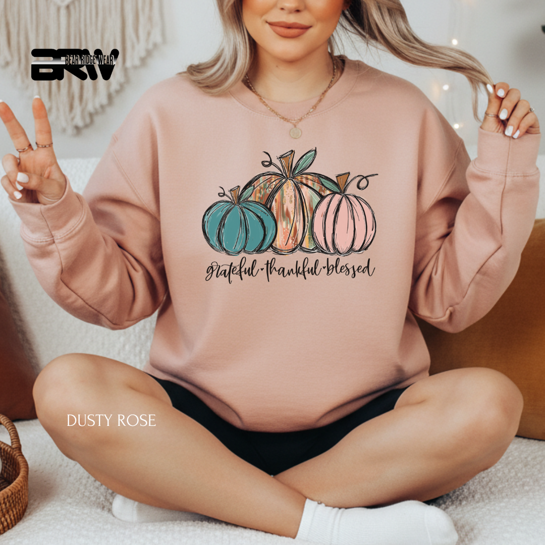 'Grateful Thankful Blessed' Fall Crewneck Sweatshirt
