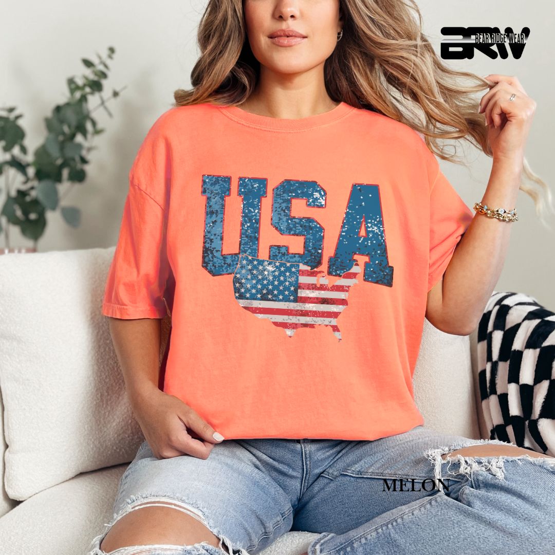 USA With Map- Patriotic Tee