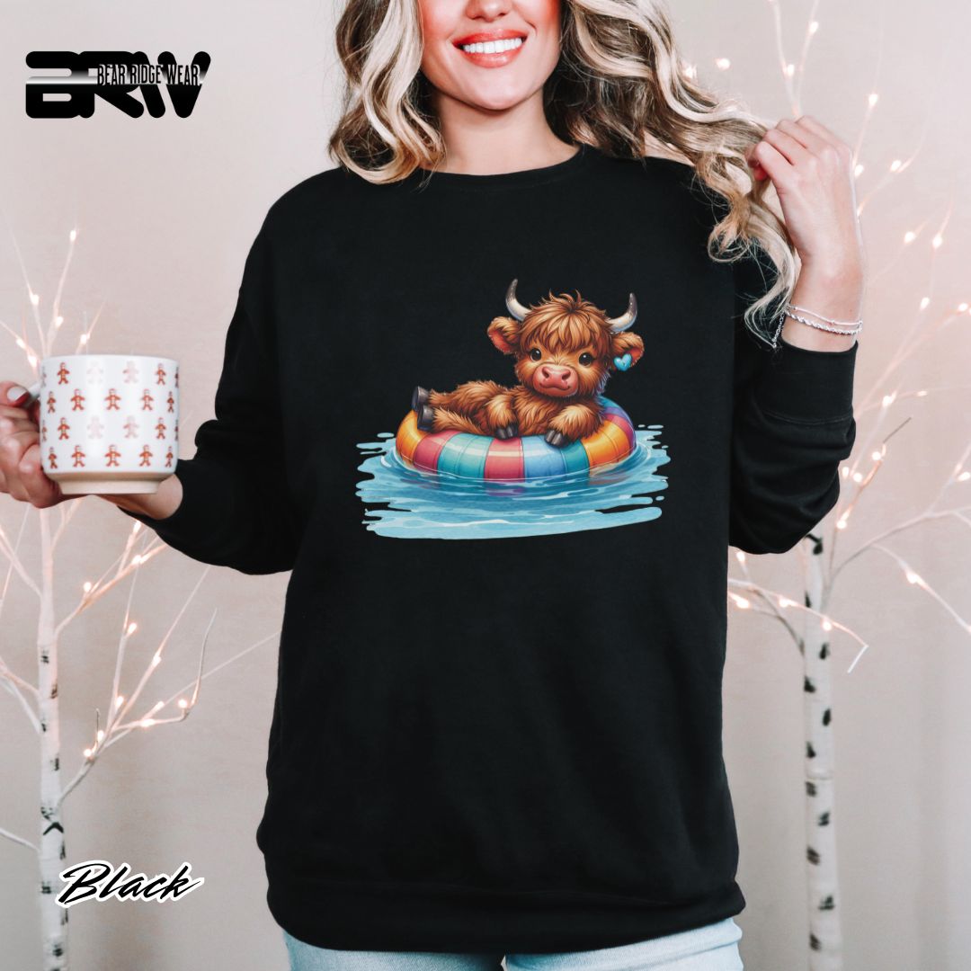 'Highland Cow-Float' Summer Long Sleeve Tee