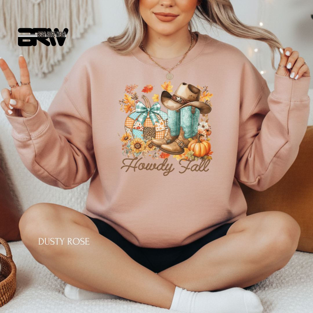 'Howdy Fall-Patchwork' Fall Crewneck Sweatshirt