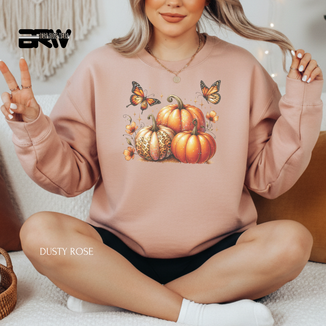 'Pumpkins And Butterflies' Fall Crewneck Sweatshirt