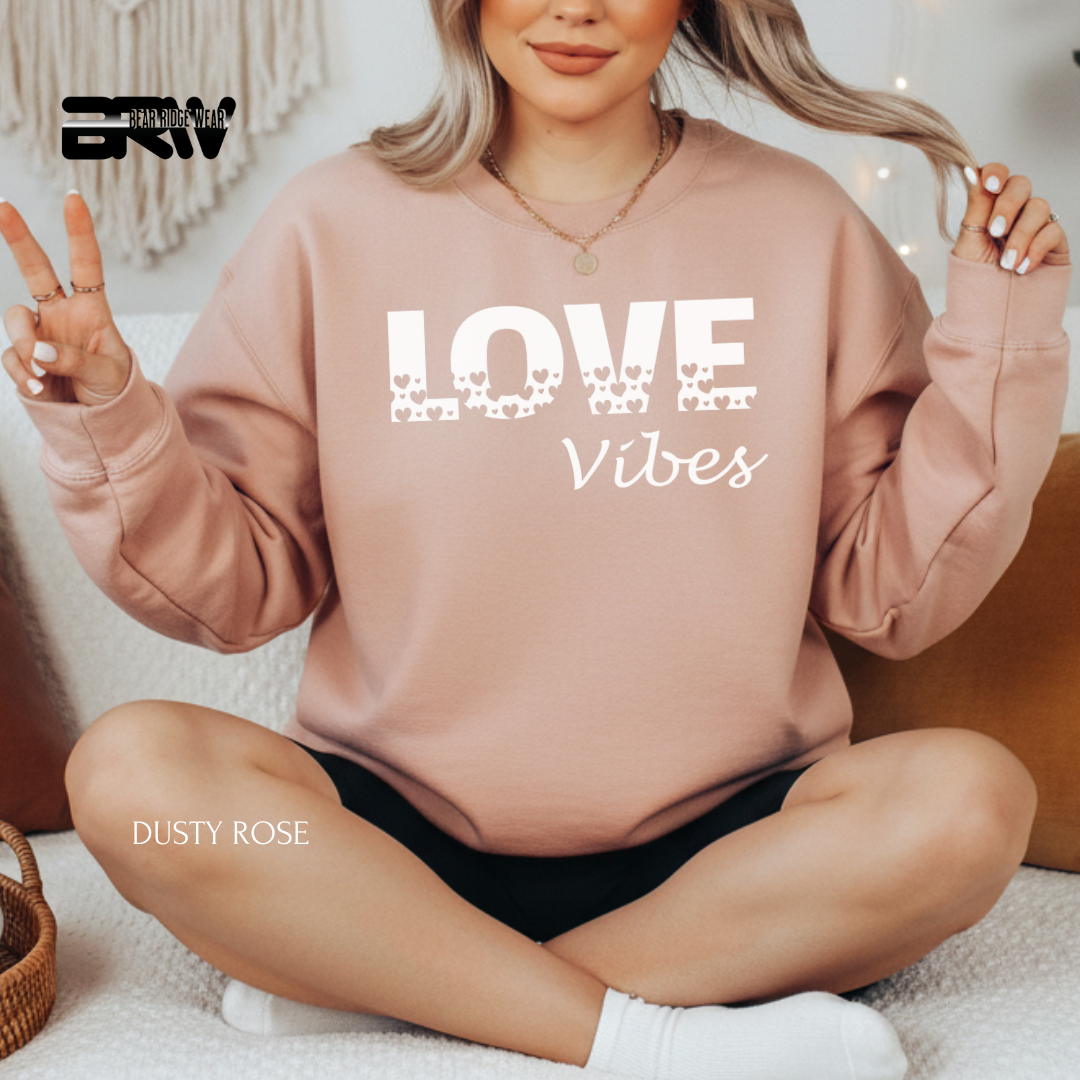 'Loves Vibes-White' Valentine's Crewneck Sweatshirt
