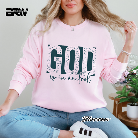 'God Is In Control' Blue Faith Long-Sleeve Tee
