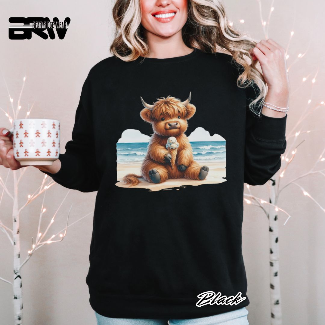 'Highland Cow-Beach-Ice Cream' Summer Long Sleeve Tee