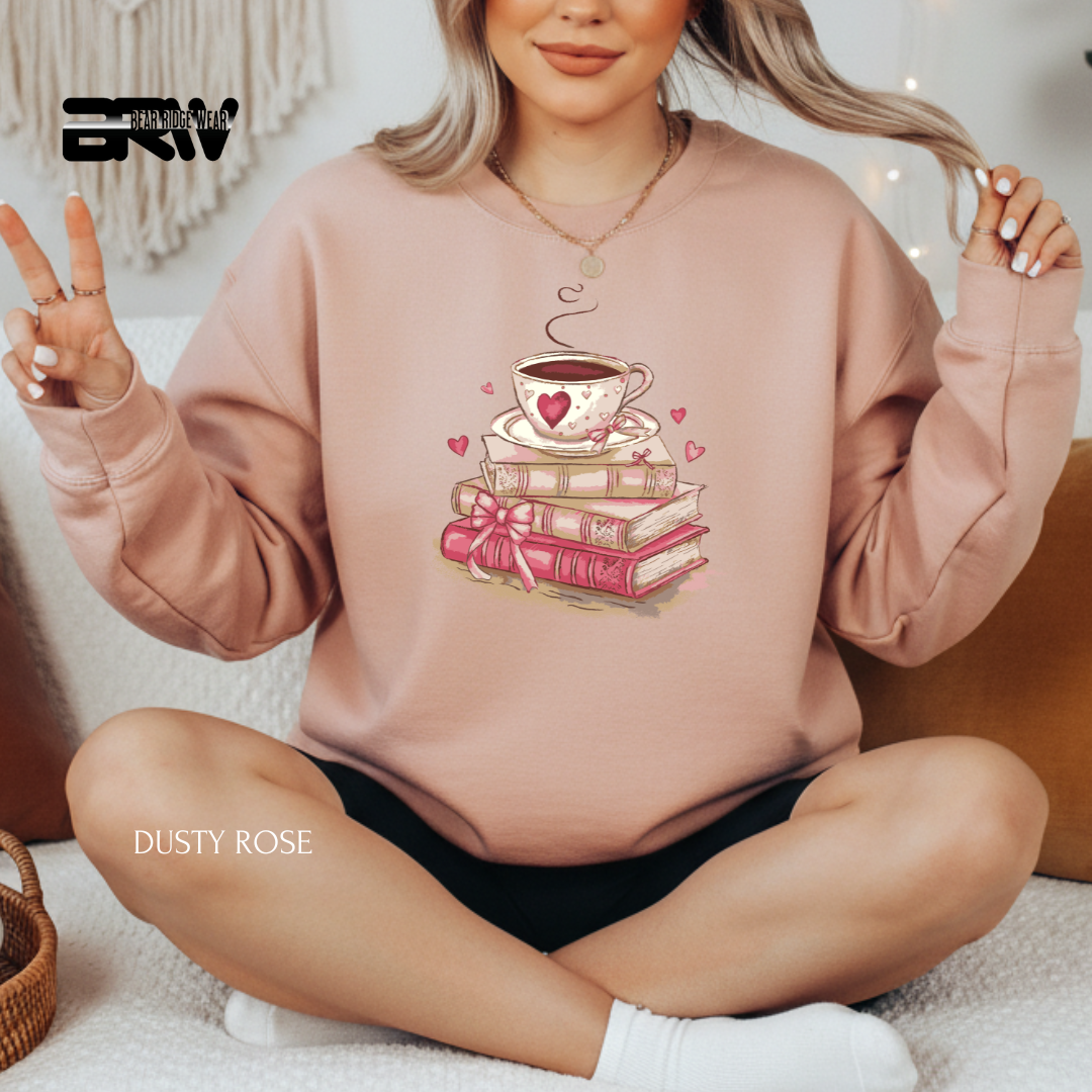 'Coffee & Books' Valentine's Crewneck Sweatshirt