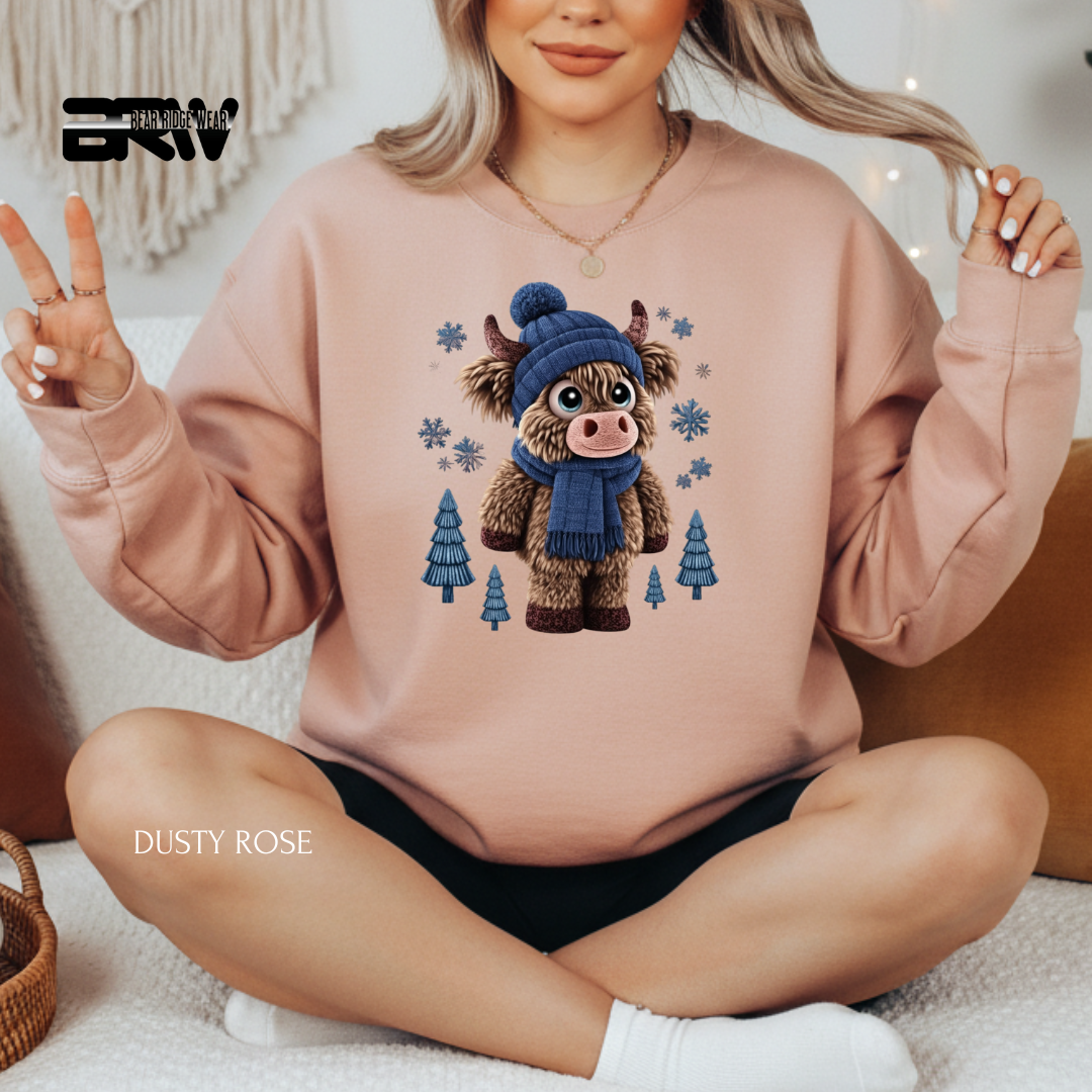 'Highland Cow Yarn' Christmas Crewneck Sweatshirt